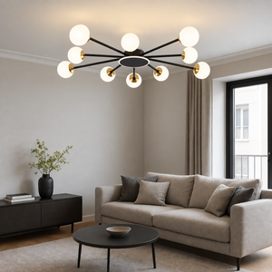 Lustra LED moderna negru-aurie 10 globuri 120W cu telecomanda 73058/10