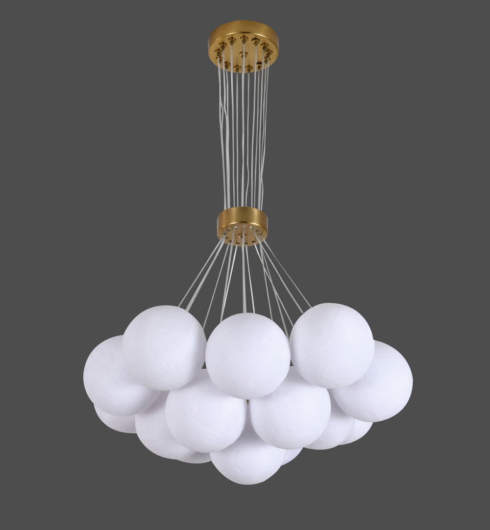 Lustra LED auriu mat 14 globuri sticla mata, iluminare decorativa premium pentru bar si bar counter