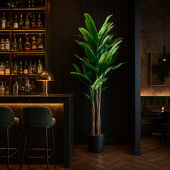 Planta Artificială Copac Tip Bananier, 190 cm, 3 tulpini, 27 frunze, Verde, cu Ghiveci