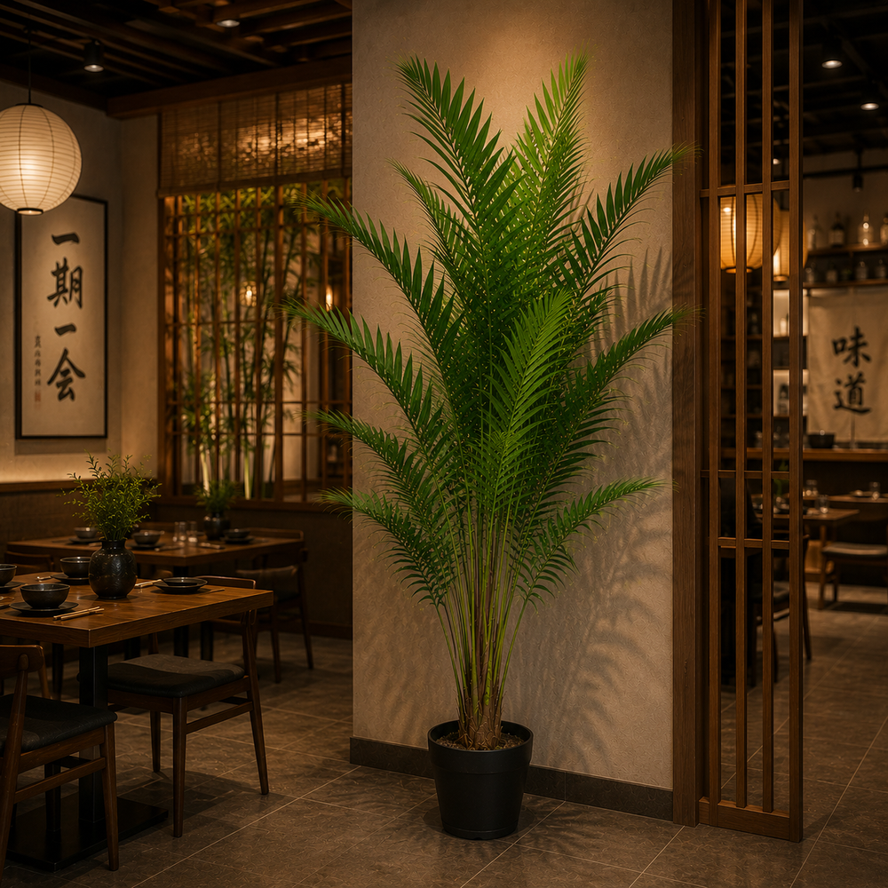 Plantă artificială Howea Forsteriana verde, 230 cm, palmier Kentia decorativ pentru living, birou, hotel, restaurant și spații comerciale.