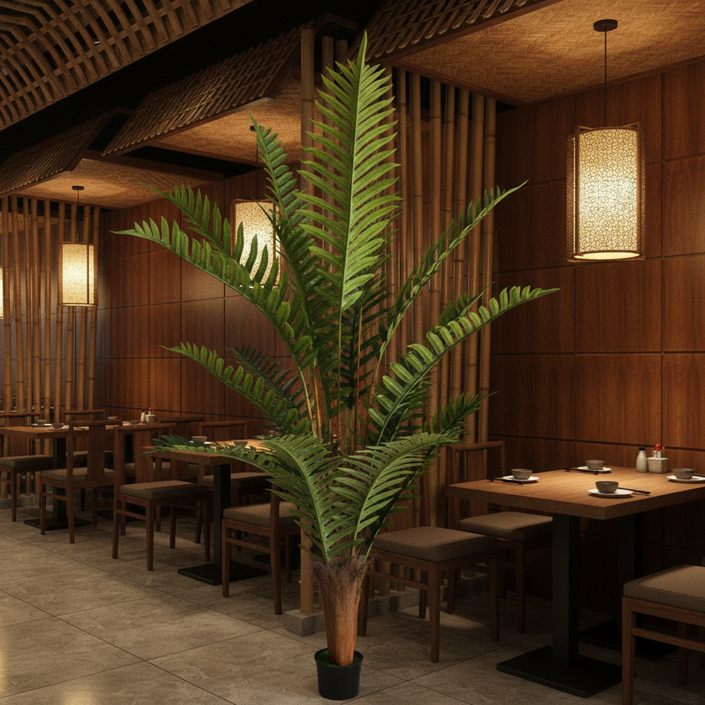 Decorațiune artificială Roystonea Regia verde, 220 cm, palmier tropical decorativ pentru hotel, restaurant, birou și interior modern.