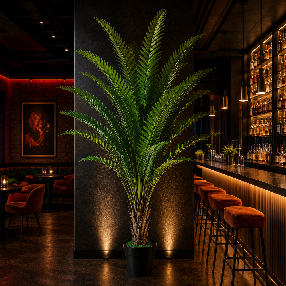 Decorațiune artificială Roystonea Regia verde, 220 cm, palmier tropical decorativ pentru hotel, restaurant, birou și interior modern.