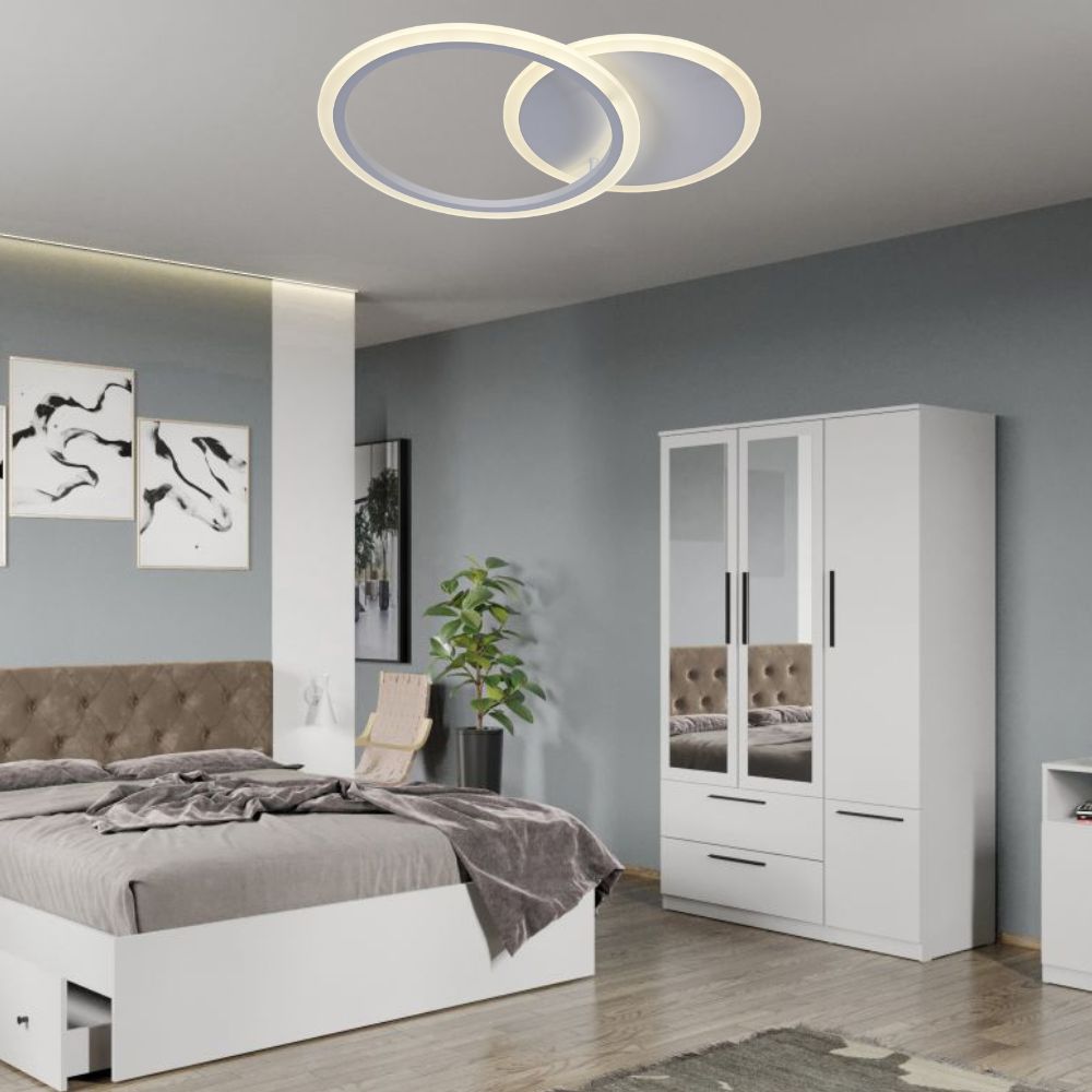 Lustra LED 8888/2WH 66W alb mat cu cercuri suprapuse, potrivit a pentru dormitoare moderne cu lumin a reglabila si design discret