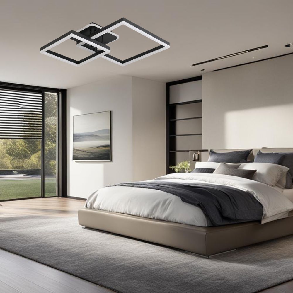 Lustra LED patrata cu luminare reglabila 3000K-6500K, ideal pentru dormitor modern.