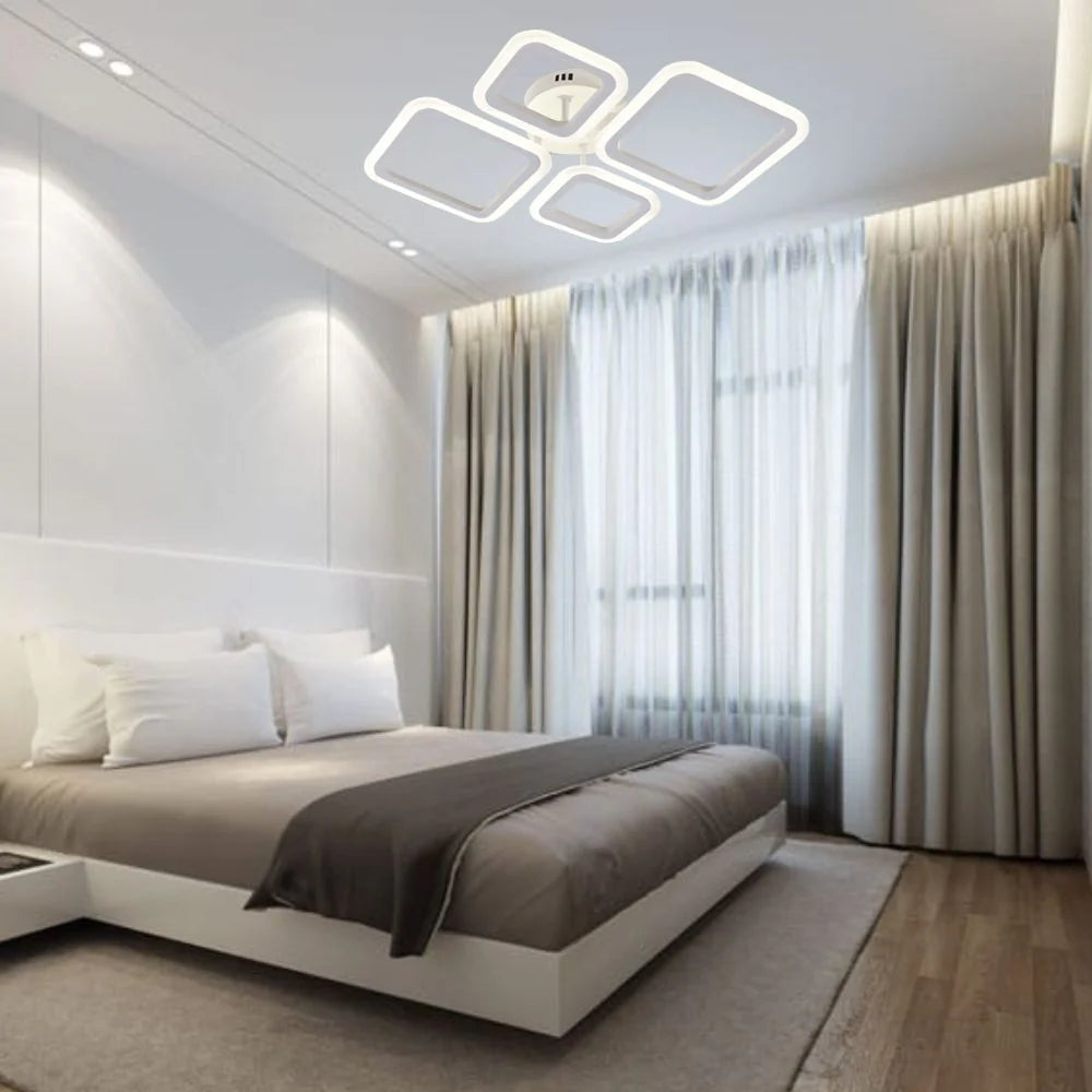 Lustra LED 8036/2+2WH geometric alba 72W cu lumina ajustabila, ideala pentru dormitor modern si ambient relaxant