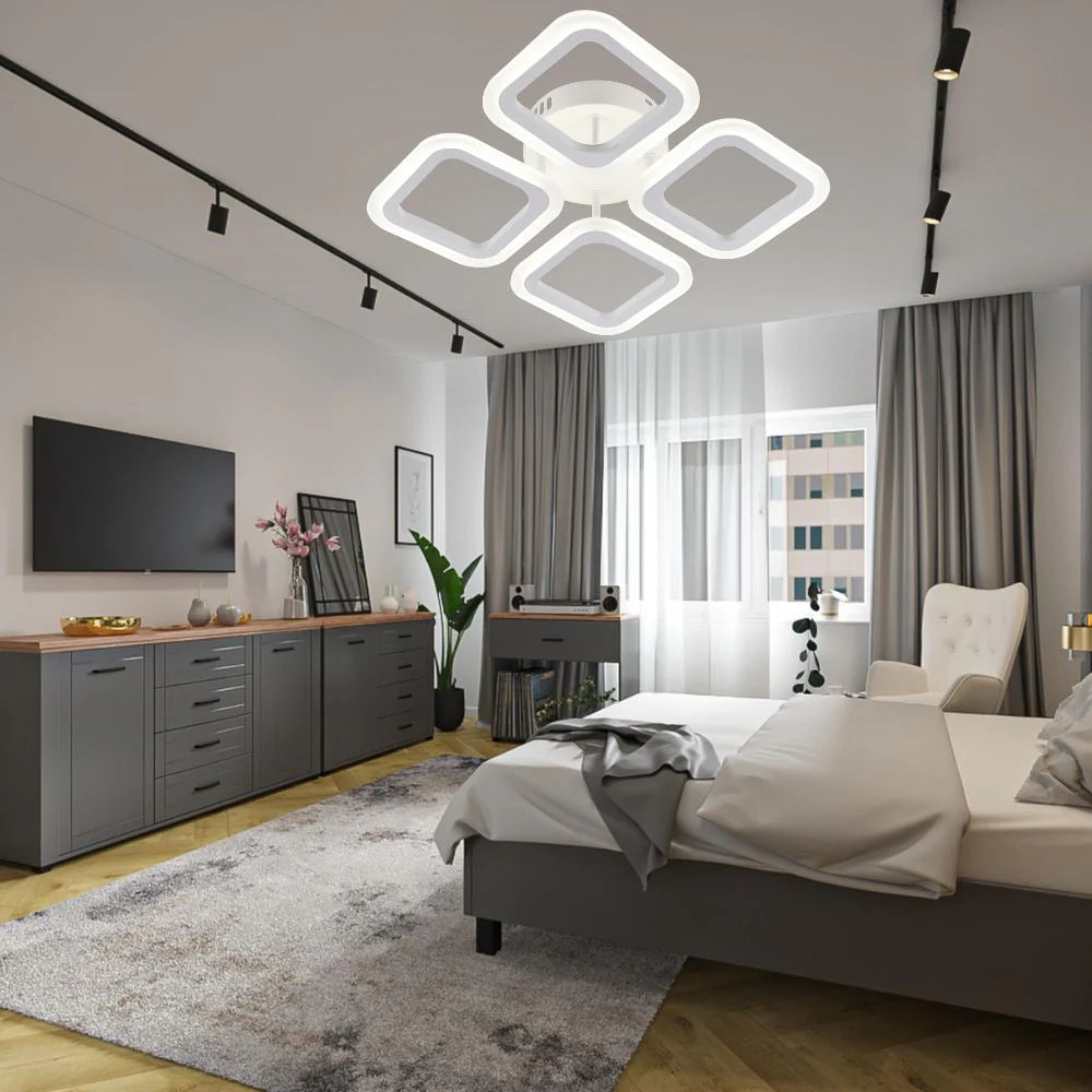 Lustra LED 8036/4WH alba 56W cu design patrat si lumina ajustabila, perfecta pentru dormitor modern si confortabil