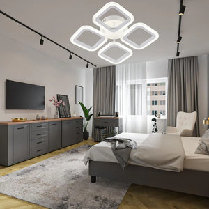 Lustra LED moderna 4 patrate alb mat 56W cu telecomanda 8036/4WH
