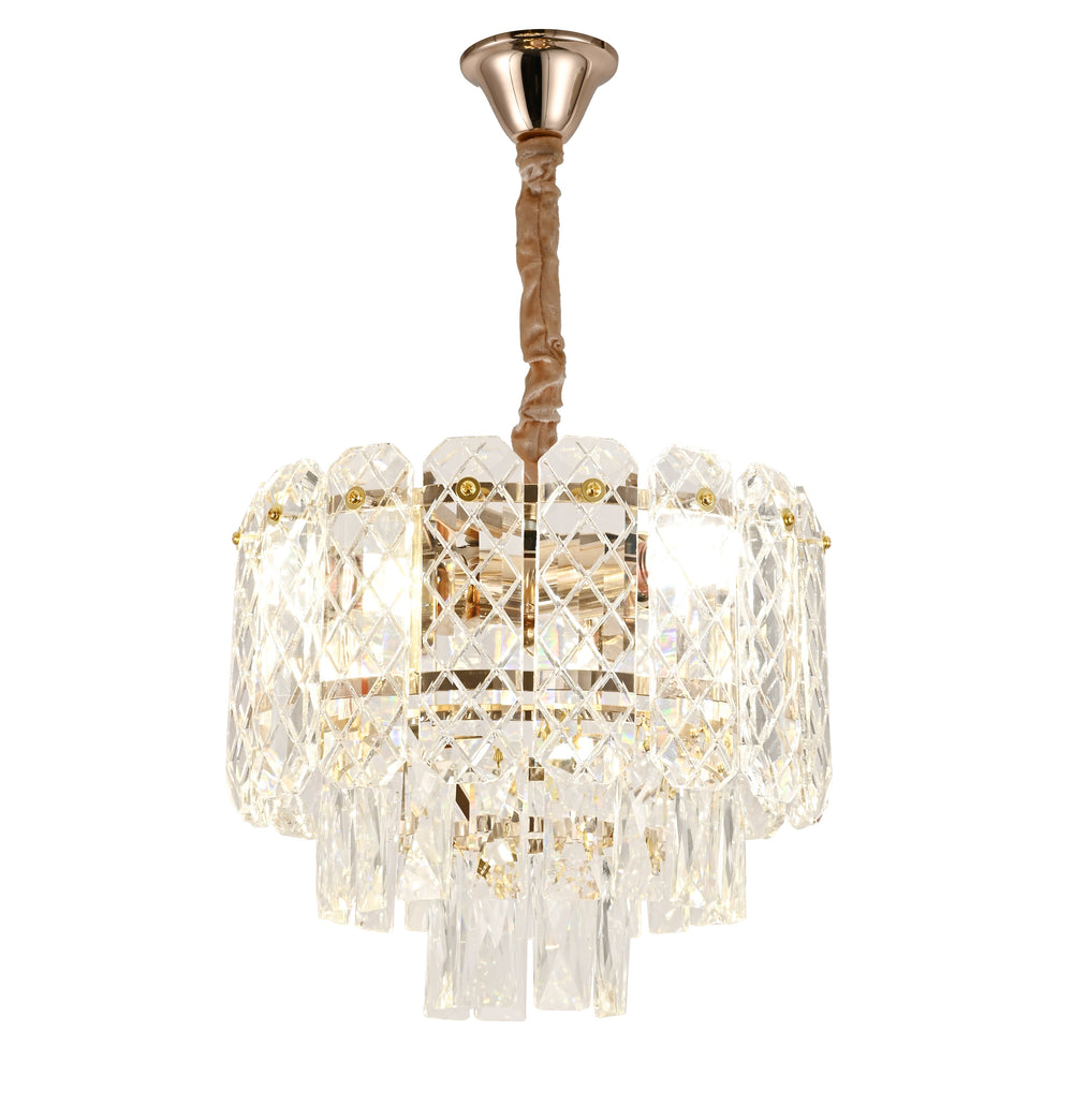 Candelabru modern auriu cu cristale 98046/300FG, potrivit pentru holuri elegante si spatii compacte cu accent vizual premium.