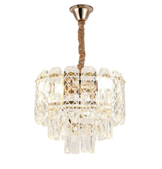 Candelabru modern auriu cu cristale 98046/300FG, potrivit pentru holuri elegante si spatii compacte cu accent vizual premium.