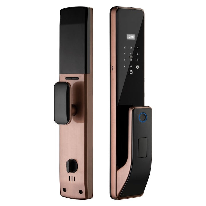 Incuietoare inteligenta LUBAN Classic bronz-roscat pentru usa metalica, cu PIN, amprenta si card RFID