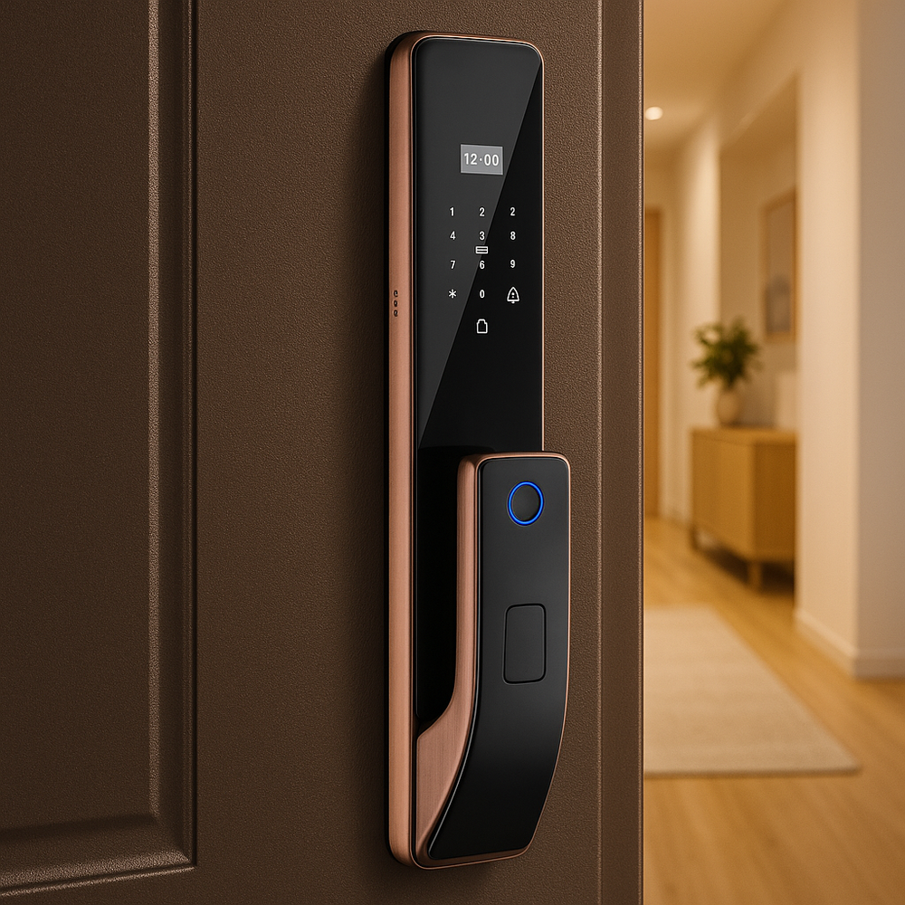 Incuietoare inteligenta LUBAN Classic bronz-roscat pentru usa metalica, cu PIN, amprenta si card RFID