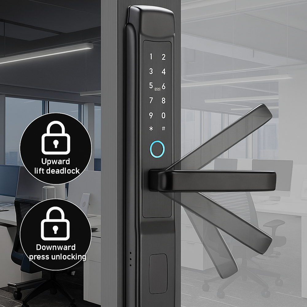 Incuietoare inteligenta LUBAN Q1 cu amprenta, PIN si card IC, compatibila Tuya Smart, waterproof IPX65, potrivita pentru usi PVC