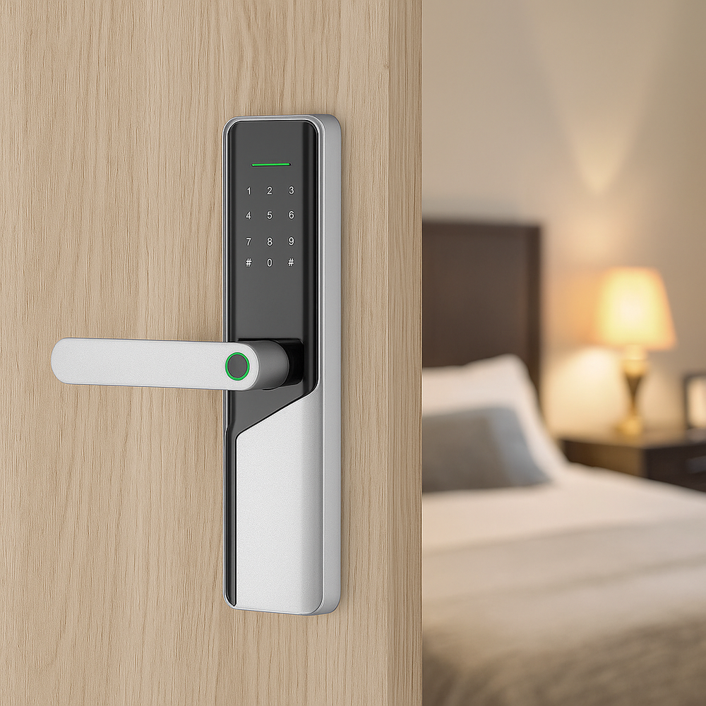 Incuietoare inteligenta LUBAN din alama pentru usa de dormitor, cu amprenta, PIN, card, Tuya si cheie mecanica