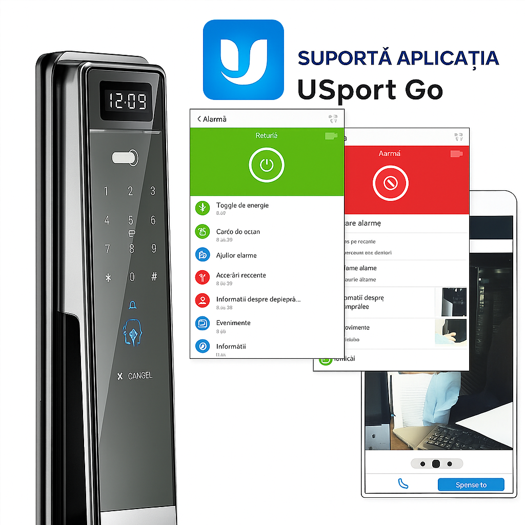 Incuietoare inteligenta LUBAN Pro pentru usa blindata, cu recunoastere faciala, amprenta, PIN, card IC si USmartGo