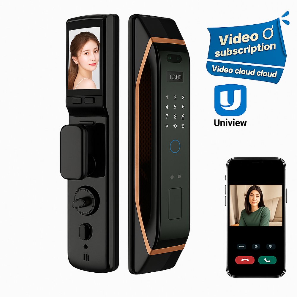 Incuietoare inteligenta LUBAN Pro pentru usa blindata, cu recunoastere faciala, amprenta, PIN, card IC si USmartGo