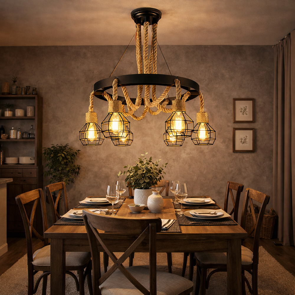 Pendul LED JD-601 D72 cm suspendat deasupra mesei de dining, iluminat puternic si echilibrat pentru zona de luat masa