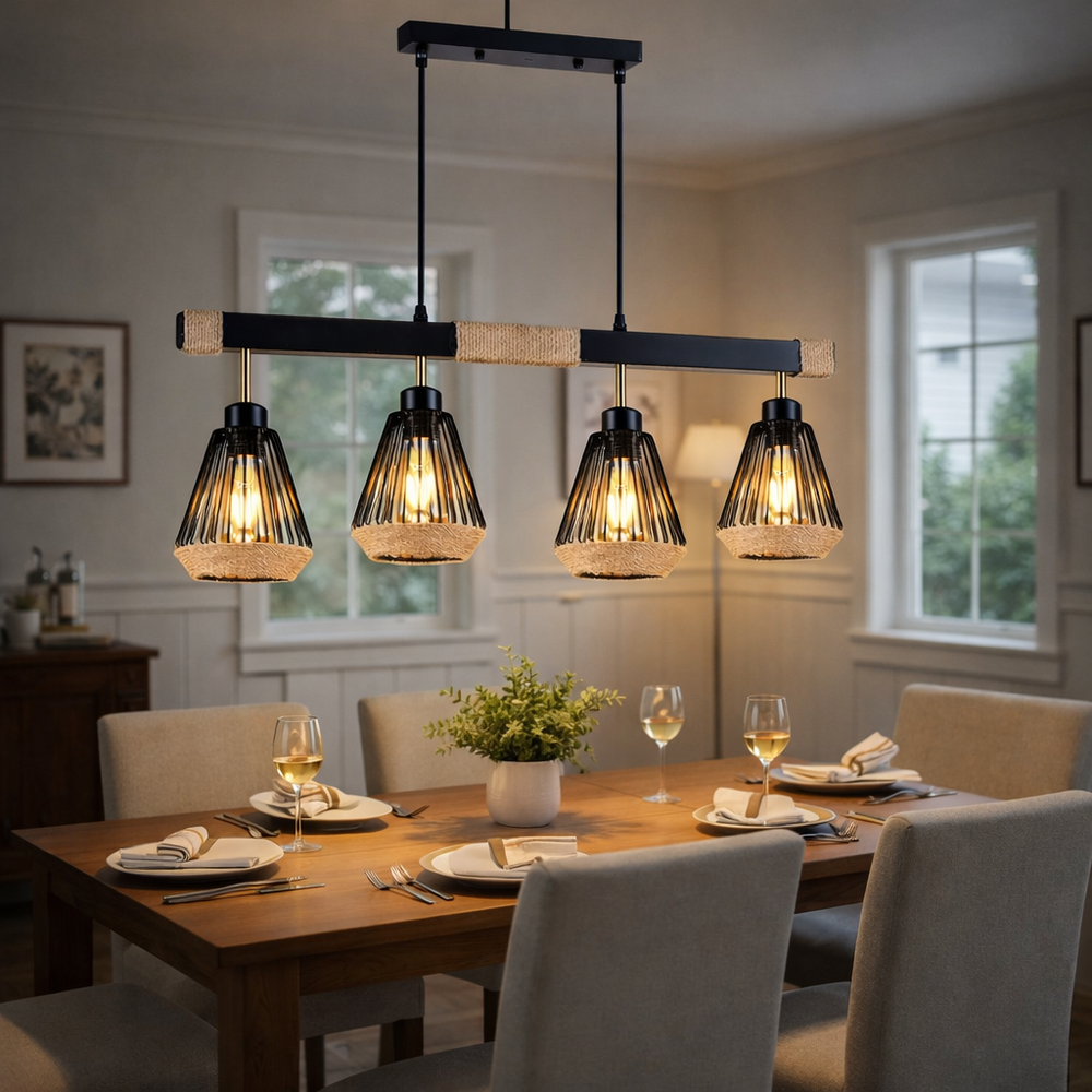 Pendul LED JD-66 D75 cm suspendat deasupra mesei de dining, iluminat elegant si bine distribuit pentru zona de luat masa