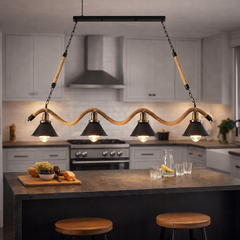 Pendul LED JD-77/4 E27 cu 4 surse montat in bucatarie moderna, iluminat uniform pentru spatiu de gatit si lucru