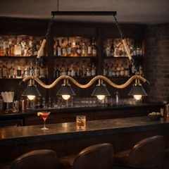 Pendul LED JD-77/4 cu 4 surse E27 instalat deasupra barului, iluminat decorativ puternic pentru ambient modern