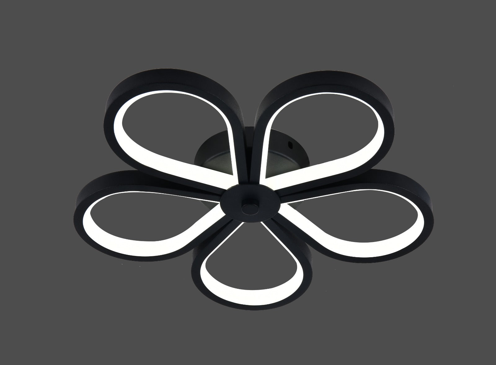 Lustra LED moderna forma de floare, negru mat, Ø300 mm, iluminare LED uniforma 3000–6500K, fara telecomanda, ideala pentru dormitor