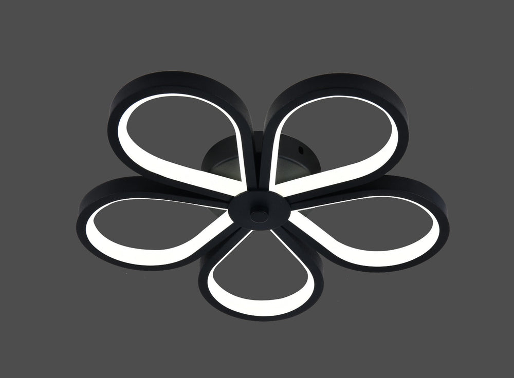 Lustra LED moderna forma de floare, negru mat, Ø300 mm, iluminare LED uniforma 3000–6500K, fara telecomanda, ideala pentru dormitor