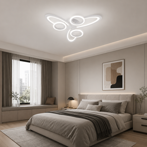 Lustra LED Alba 6 Cercuri, 96W, 3000-6500K, Telecomanda Inclusa, Model L71591/3+3