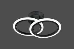 Lustra LED neagra doua cercuri 36W cu telecomanda, montata pe tavan in hol modern cu design minimalist si lumina ajustabila 3000-6500K