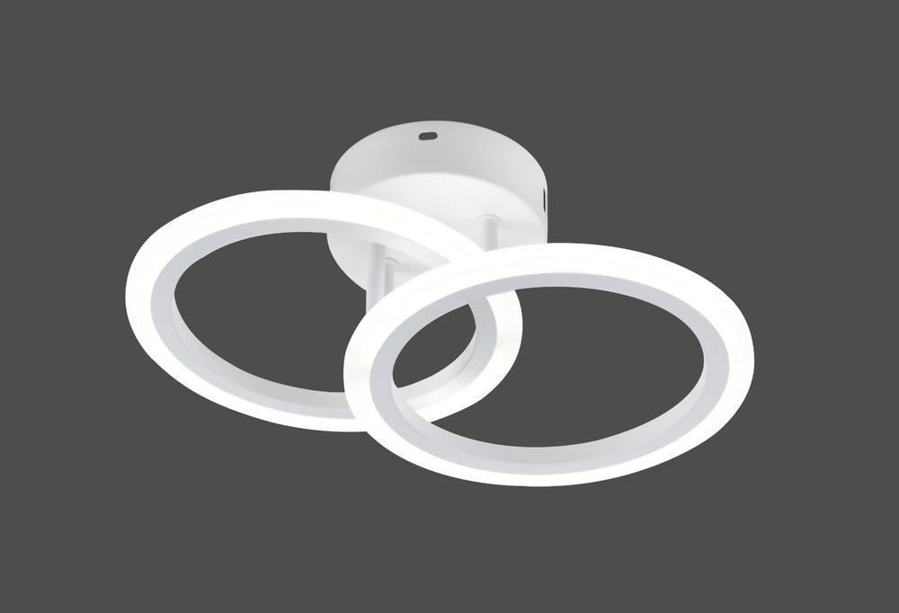 Lustra LED alba dublu rotund 36W cu telecomanda, montata in hol modern, lumina ajustabila 3000-6500K pentru iluminare eleganta si eficienta