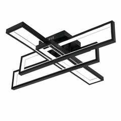 Lustra LED Moderna, 192W, 3000-6500K, cu Telecomanda, Design Geometric, Negru, Model L77283/2+2