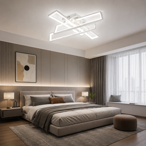 Lustra LED cu telecomanda, 192W, Lumina Reglabila 3000-6500K, Design Geometric, Alb, Model L77283/2+2