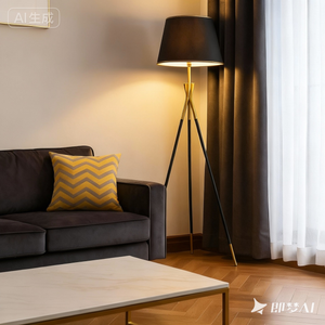 Lampadar negru cu abajur negru si detalii aurii modern PJA3-BK