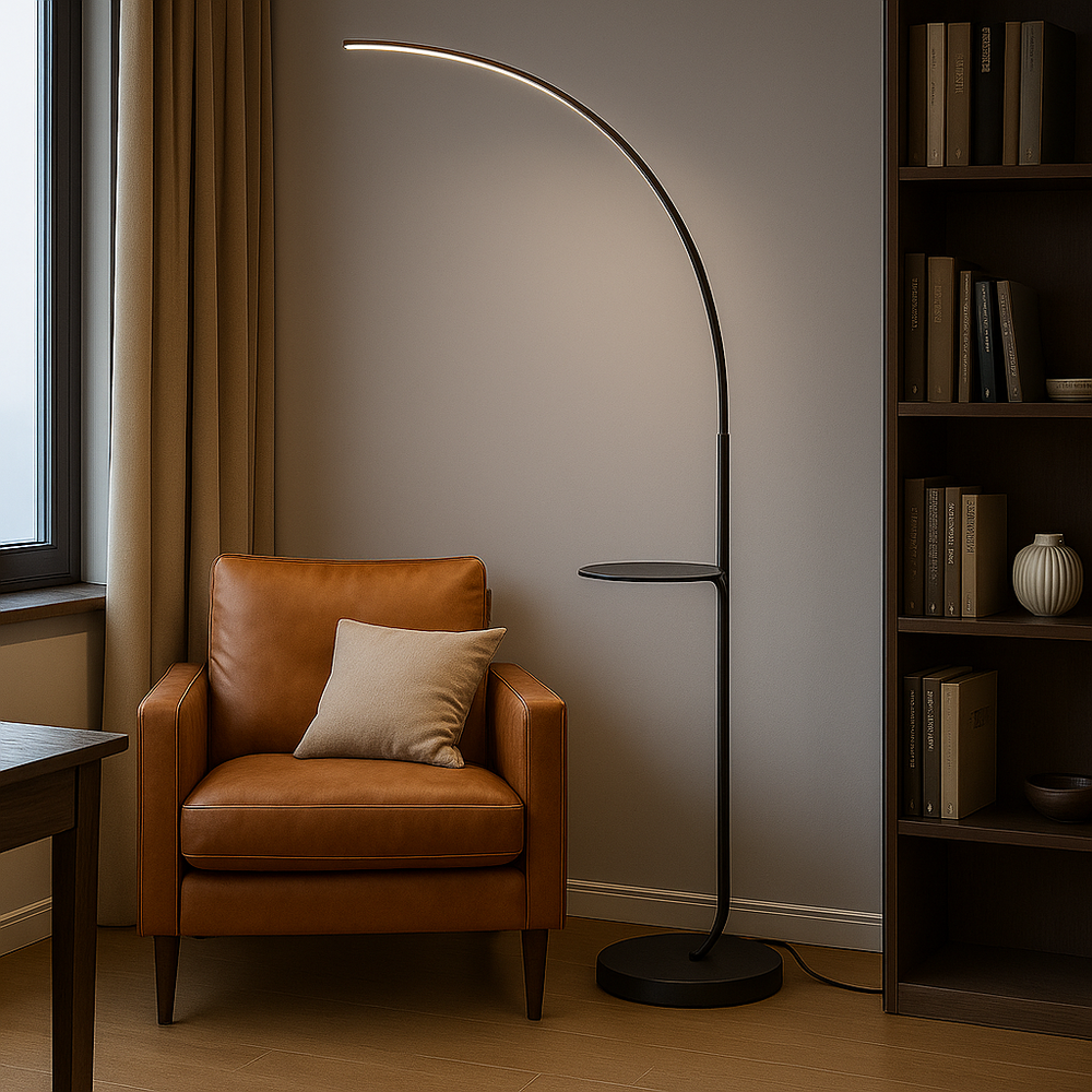 Lampadar 9234/1 cu masuta pentru living, arc LED negru