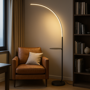 Lampadar LED arc negru cu telecomanda si masuta integrata 9234/1