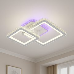 Lustra LED patrata 135W cu telecomanda design geometric montata pe tavan in living modern
