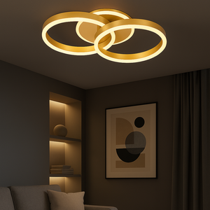 Lustra LED moderna 2 cercuri aurii 96W cu telecomanda A12/2