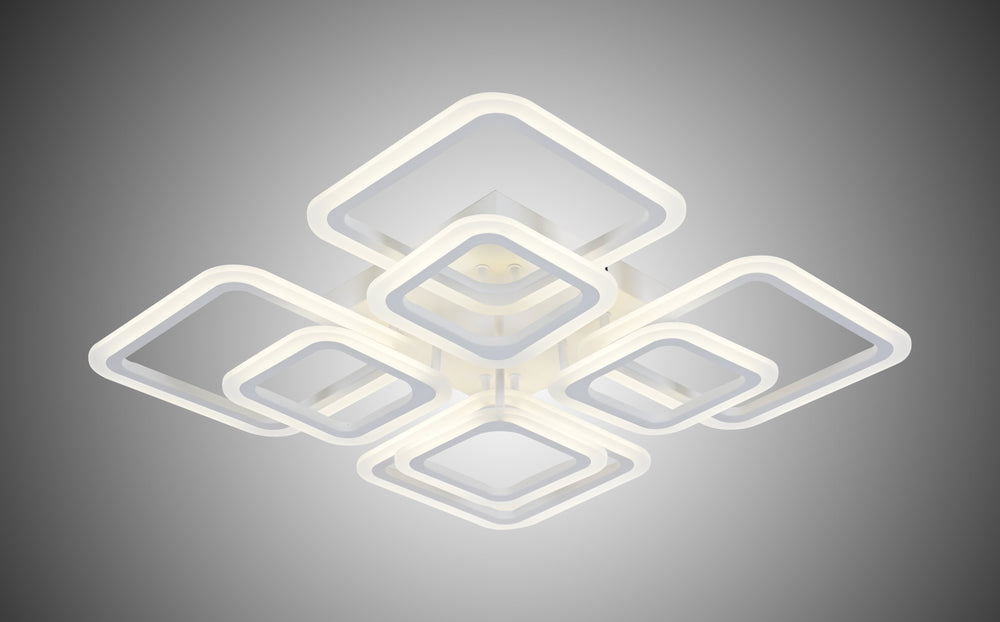 Lustra LED 8036/4+4 alba 128W cu 8 patrate si lumina reglabila, ideala pentru dining modern cu iluminare clara