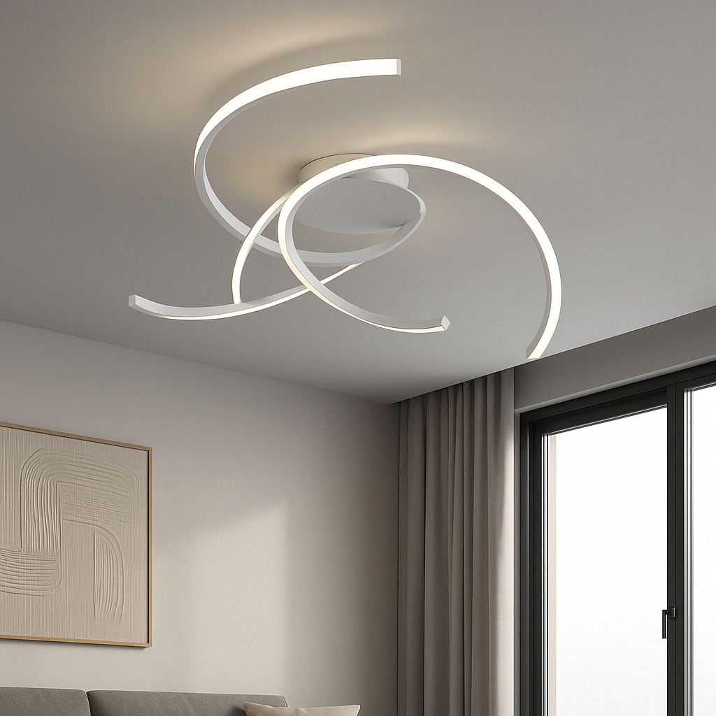 Lustra LED cu design curbat modern, 90W, lumina reglabila 3000–6500K, telecomanda inclusa, L73037/3WH, Ø580xH110mm