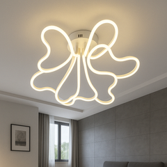 Lustra LED florala ondulata, 240W cu lumină reglabila si telecomanda, amplasata in zona de dining moderna pentru iluminare eleganta.
