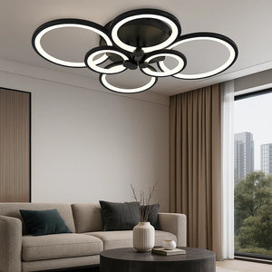 Lustra LED moderna 6 cercuri negre 188W cu telecomanda 8067/4+2BK