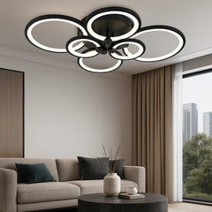 Lustra LED 8067/4+2BK negru 188W cu 6 inele moderne si lumina reglabila, ideal a pentru livinguri contemporane