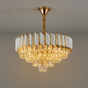 Candelabru cristal rotund auriu si alb 40 centimetri– model 9001-400 WH+FGD