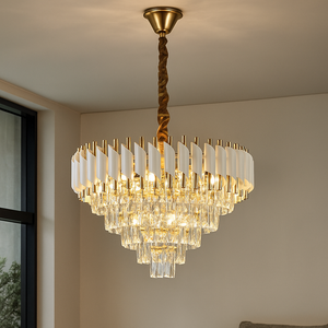 Candelabru cristal rotund auriu si alb 50 cm model 9001-500 WH+FGD