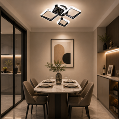 Lustra LED 4 Patrate Negru P013-2+2 cu Telecomanda 60W