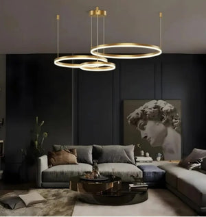 Lustra LED 3 cercuri aurie cu telecomanda 200W A16/40+60+80