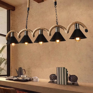 Pendul LED industrial franghie metal negru 1320×200 mm 5 E27
