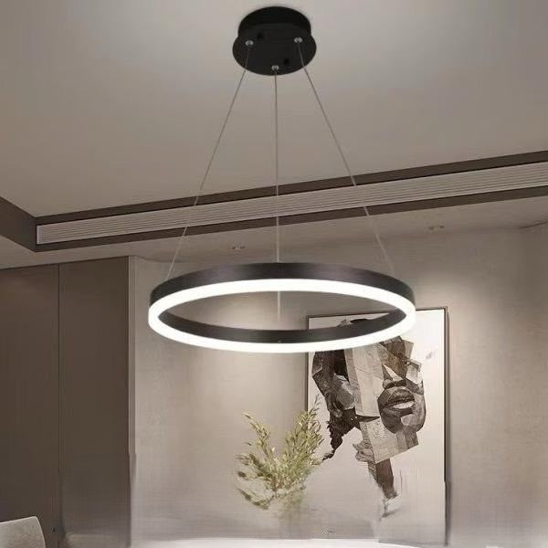 Lustra LED cerc rotund negru mat 44W cu telecomanda, iluminare moderna pentru living
