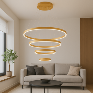 Lustra LED patru cercuri auriu 220W cu telecomanda A18/4GD
