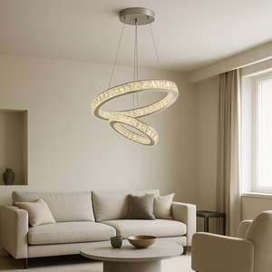 Lustra LED cristal 2 cercuri 100W 50cm cu telecomanda 751