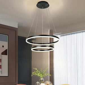 Lustra LED 2 cercuri negru mat 140W cu telecomanda A13/2