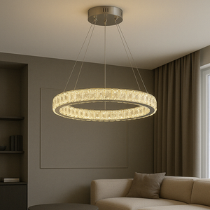 Lustra LED cristal rotund moderna argintiu 56W 50cm cu telecomanda 75171-50R